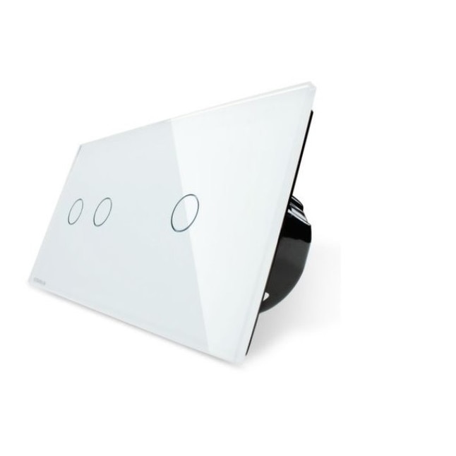 Intrerupator dublu + simplu cu touch Livolo din sticla, Alb
