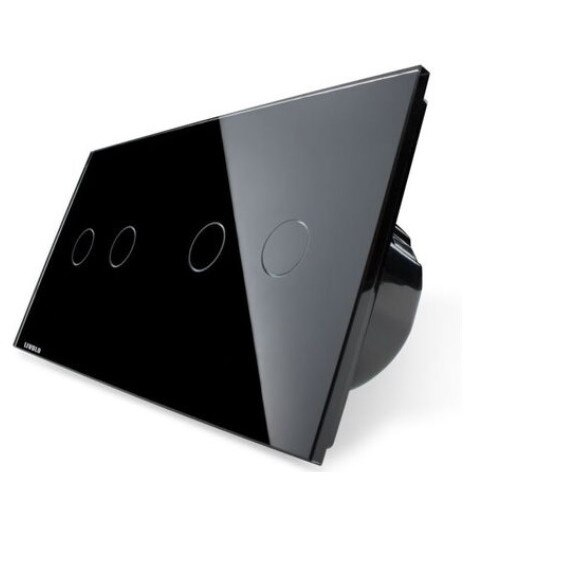 Intrerupator dublu + dublu cu touch Livolo din sticla, Negru