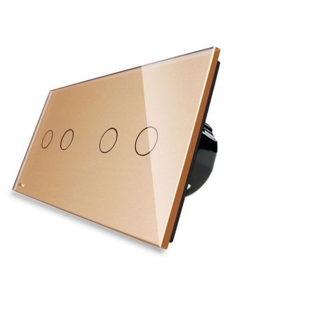 Intrerupator dublu + dublu cu touch Livolo din sticla, Auriu