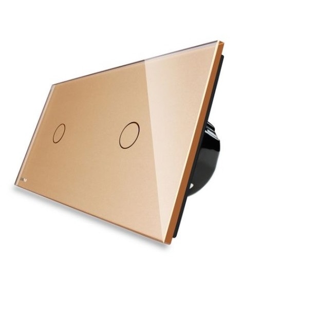 Intrerupator simplu + simplu cu touch Livolo din sticla, Auriu