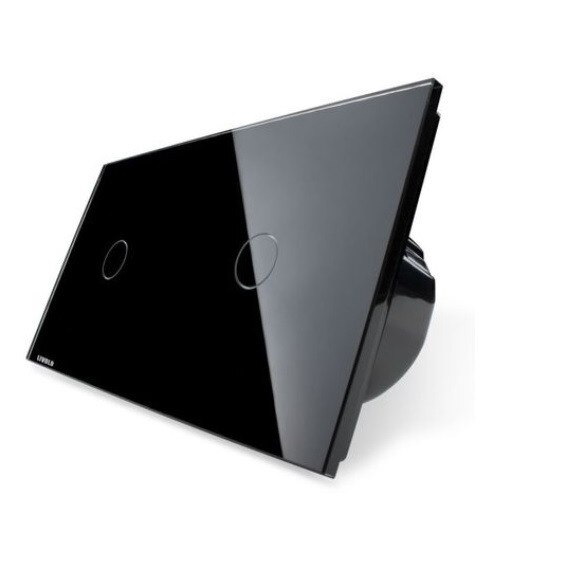 Intrerupator simplu + simplu cu touch Livolo din sticla, Negru