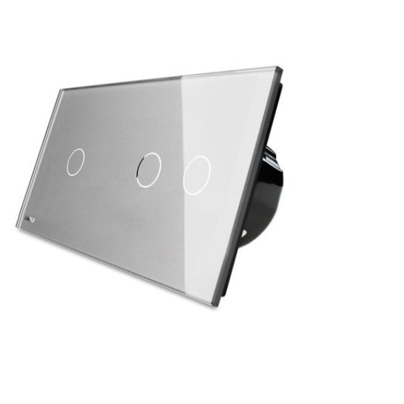 Intrerupator simplu + dublu cu touch Livolo din sticla, Gri
