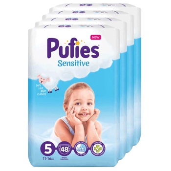 Pachet 4 x Scutece Pufies Sensitive 5 Maxi Pack Junior, 11-16 kg, 192 buc Pachet 4 x Scutece Pufies Sensitive 5 Maxi Pack Junior, 11-16 kg, 192 buc