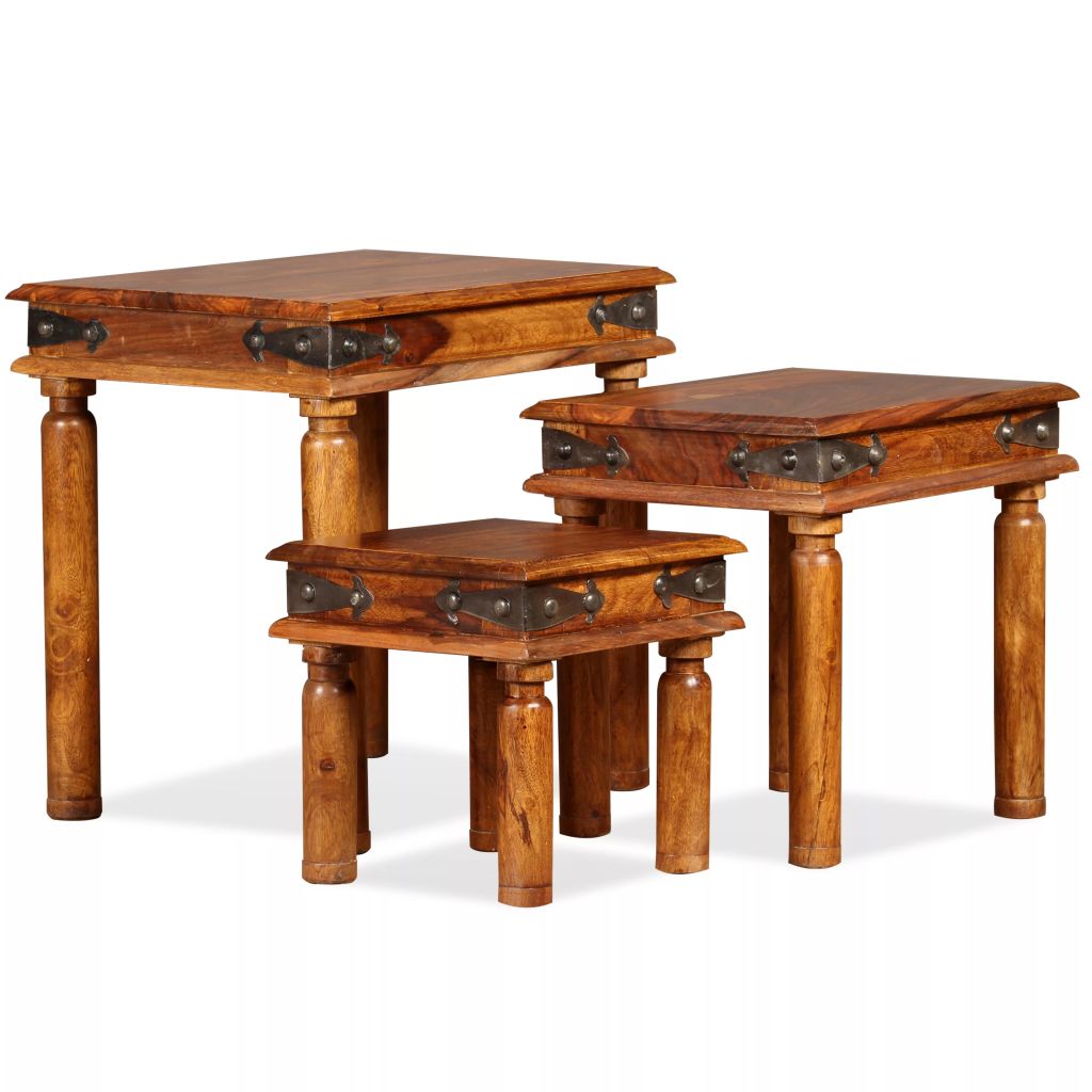 Set de 3 mese din lemn de palisandru, vidaXL, Maro, model clasic, 50 x 40 x 50 cm