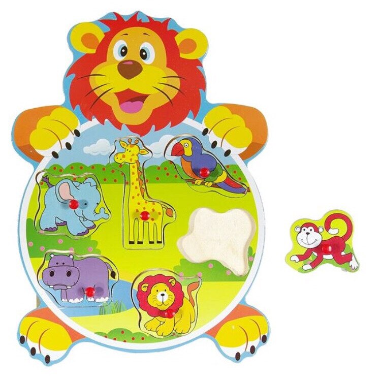 Puzzle din lemn invata animalele din jungla pentru copii ,leu ,maimuta ,girafa ,ATS