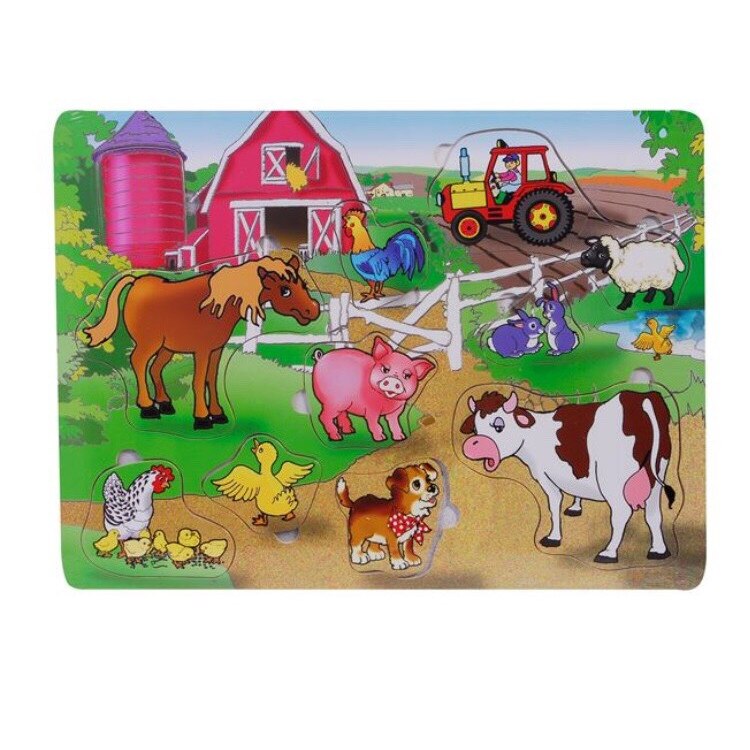 Puzzle din lemn cu animale ,tractor ,pentru copii ,ATS