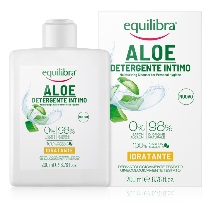 Solutie Curatare Pentru Igiena Intima, Gel cu Efect Hidratant, ALOE Detergente Intimo Idratante, Equilibra, 200 ml
