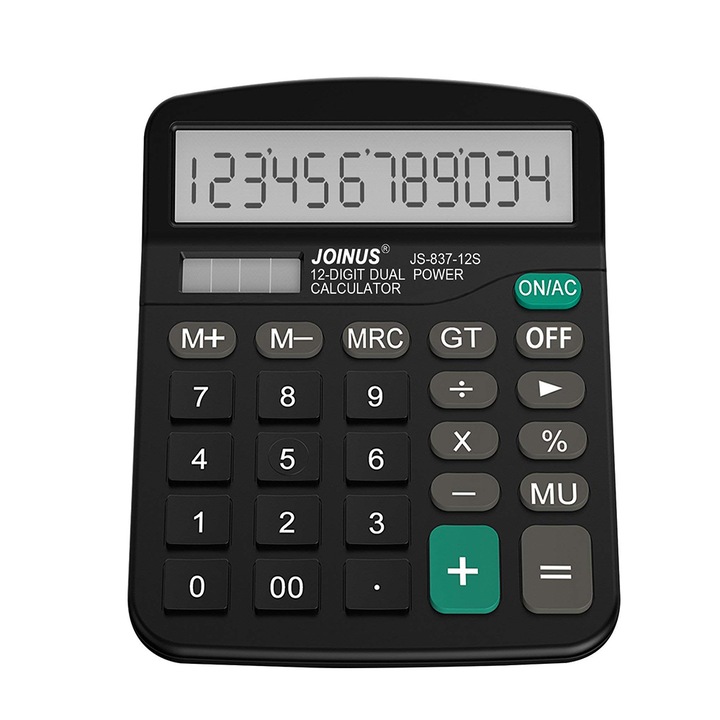 Calculator Universal 12 Digits AKU Joinus Solar + baterii Display URIAS ideal pentru magazine afaceri birou scoala facultate AK6376