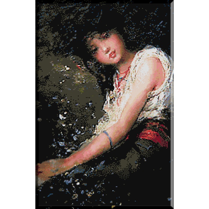 Goblen imprimat cu set ate - N.Grigorescu - Portret de fata, KRIF, panza 10 ochiuri/cm 34 culori