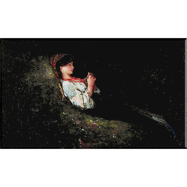 Goblen imprimat cu set ate - N.Grigorescu - Fata cu margele rosii, KRIF, panza 10 ochiuri/cm 36 culori