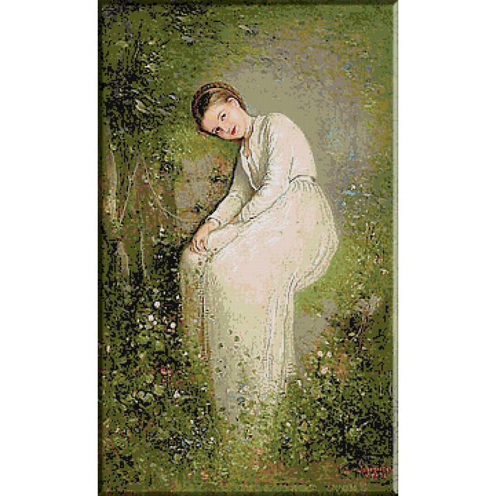 Goblen imprimat cu set ate - N.Grigorescu - O floare intre flori, KRIF, panza 10 ochiuri/cm 36 culori