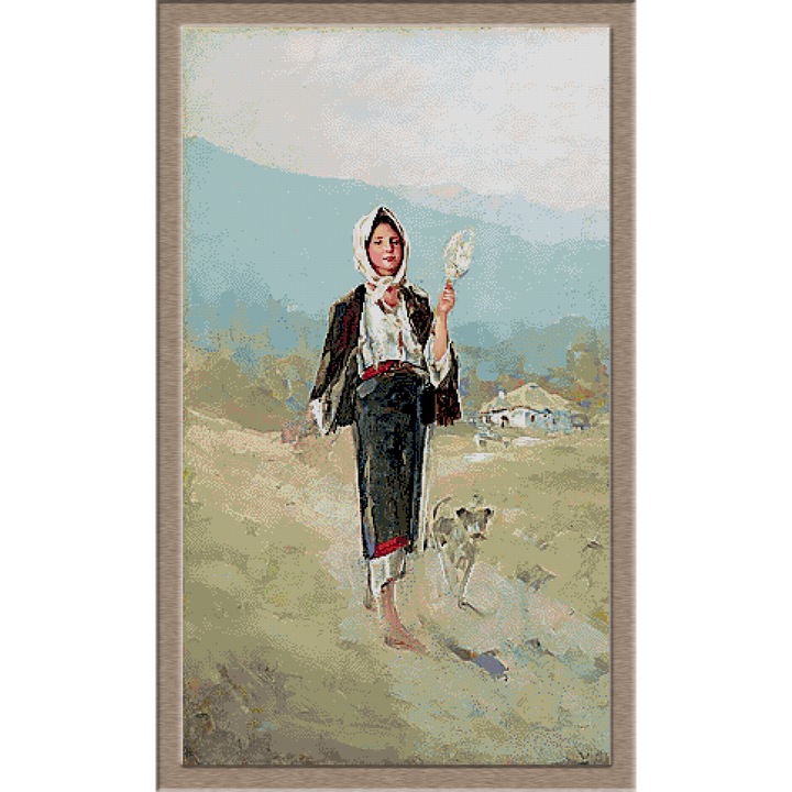 Goblen imprimat cu set ate - N.Grigorescu - Rodica primavara, KRIF, panza 10 ochiuri/cm 32 culori