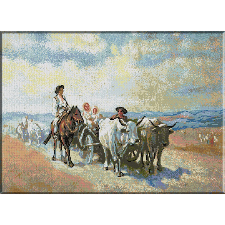 Goblen imprimat cu set ate - N.Grigorescu - Intoarcerea de la camp, KRIF, panza 10 ochiuri/cm 31 culori