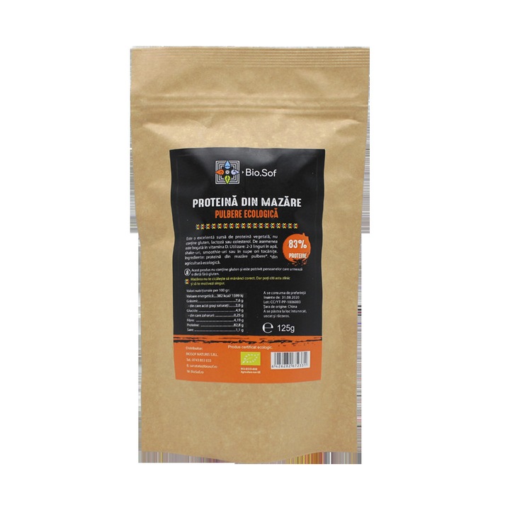 Proteina din Mazare pulbere ecologica, BioSof, 125 gr