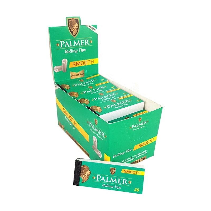 Cutie cu 30 pachete, cu 50 filtre din carton pentru rulat tigarete Palmer Smooth Wide 25x65mm