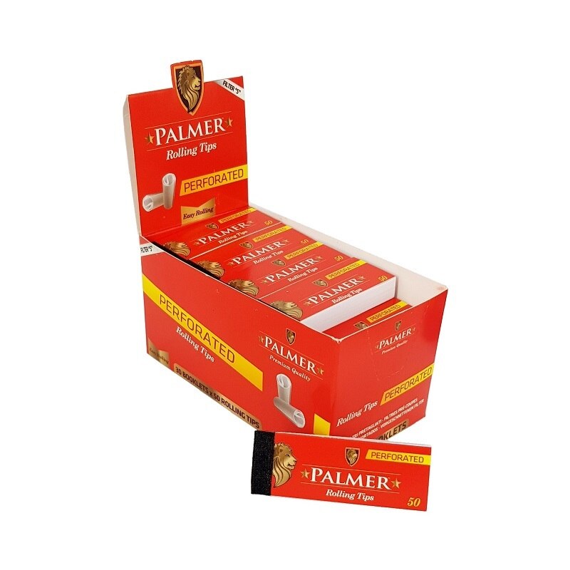 Cutie cu 30 pachete, cu 50 filtre din carton pentru rulat tigarete Palmer Perforated Wide 25x65mm