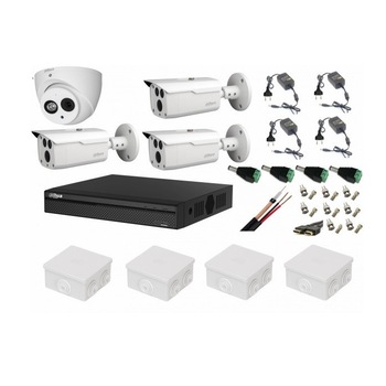 Kit supraveghere video mixt 4 camere Dahua 3 exterior HDCVI 2MP cu IR 80 m 1 interior IR50m cu accesorii, soft internet Kit supraveghere video mixt 4 camere Dahua 3 exterior HDCVI 2MP cu IR 80 m 1 interior IR50m cu accesorii, soft internet