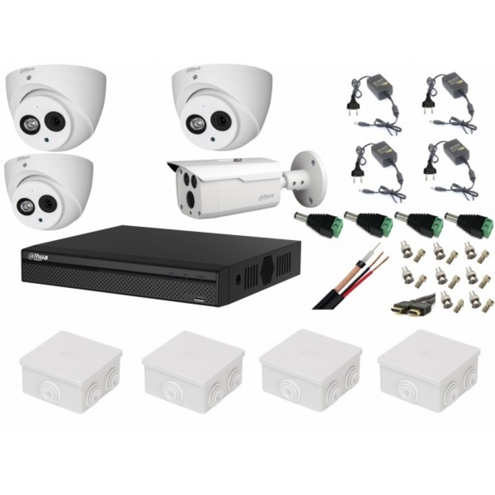 Смесена система за видеонаблюдение 4 камери Dahua 1 външна HDCVI 2MP с IR80 m и 3 вътрешни IR50m с аксесоари, интернет софтуер
