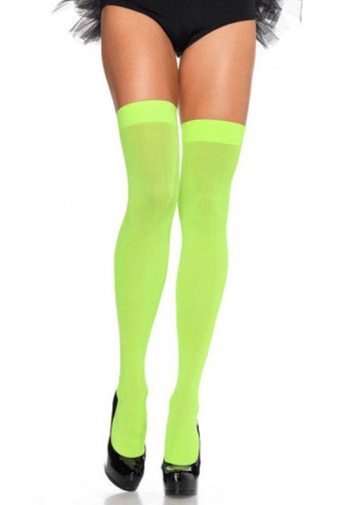 Чорапи, Leg Avenue, Nylon Over The Knee Neon-Green 6672, с еластична лента, непрозрачни, неоново зелени, Един размер