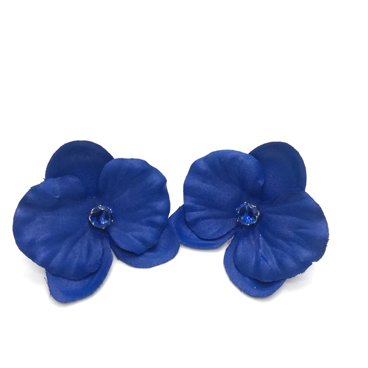 Cercei handmade cu orhidee textile, Albastru inchis, 5.5 cm