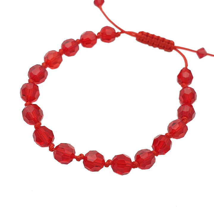 Bratara snur ajustabila Divanis® cu cristale® round 6mm Light Siam Rosu