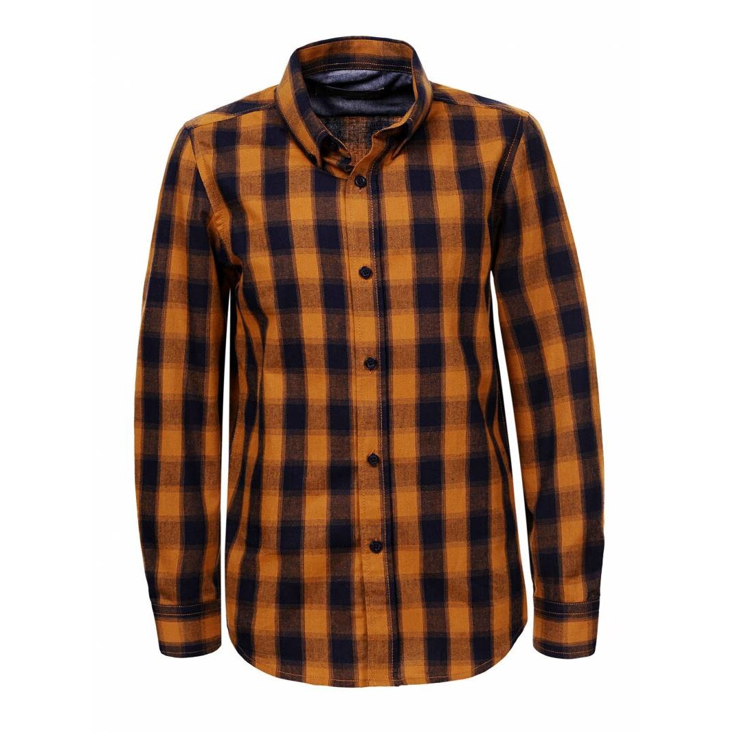 Camasa casual baieti, carouri galben mustar-negre