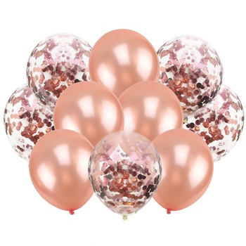 Set 10 baloane cu confetti roz, rose gold 30cm Set 10 baloane cu confetti roz, rose gold 30cm