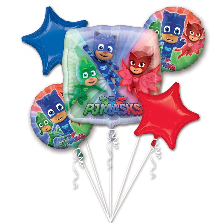 Buchet 5 baloane folie Eroi in Pijama / PJ Masks