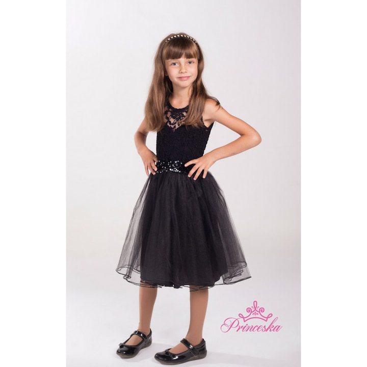 Стилна детска рокля Princeska, черна, М