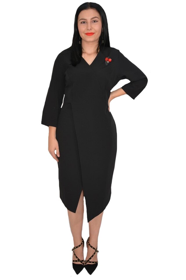 Rochie rafinata Mila cu crepeu in fata,model asimetric,D&J Exclussive, Negru