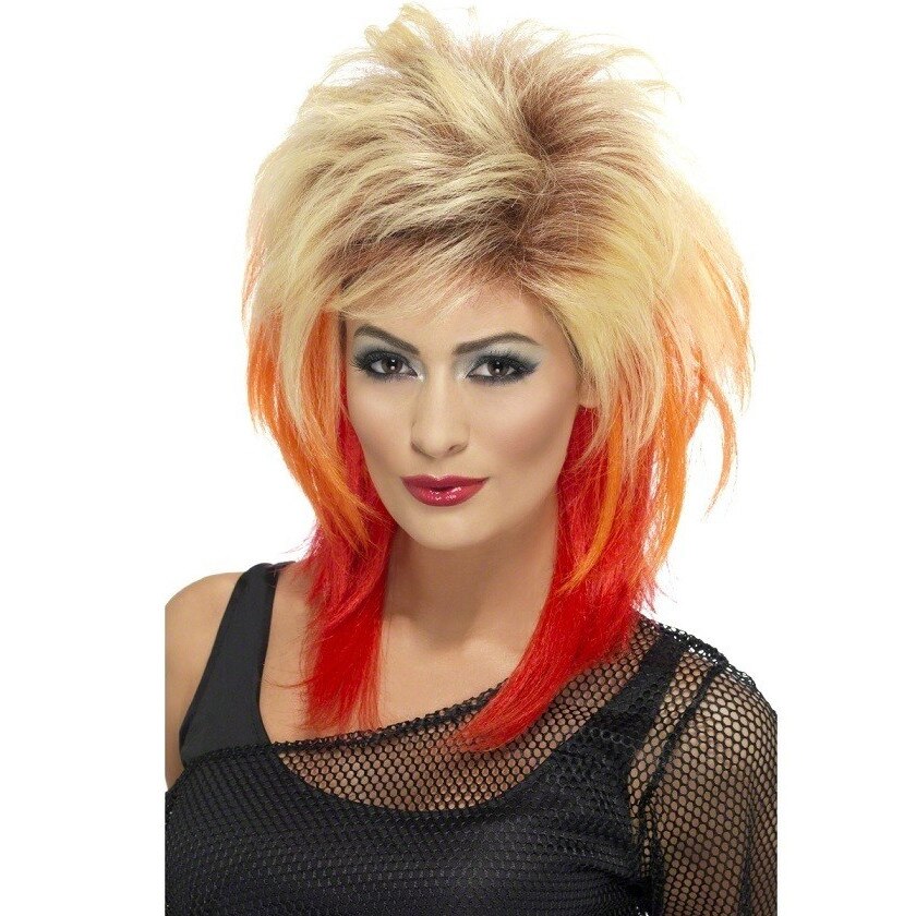 Peruca anii 80 blonda cu varfuri colorate
