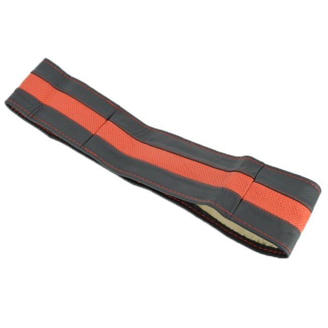 Husa volan piele iMK, Marimea M, Ac si ata rosie inclus, Negru-Rosu