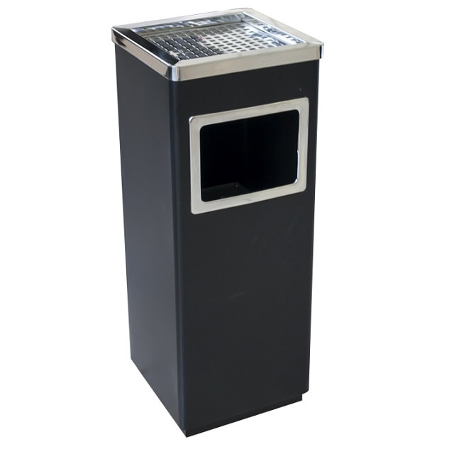 Scrumiera exterioara pentru hotel RAKI ICIKALA cu cos gunoi 24x24xh62cm neagra