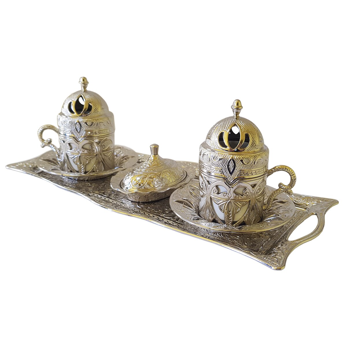 Set cafea turcesc Sena, 11 piese, culoare argintiu