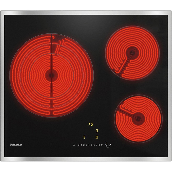 Плот за вграждане Miele KM 6527 FR, Електрическаa, 3 зони за готвене, Stop & Go, Таймер, Inox рамка, 60 см, Черен