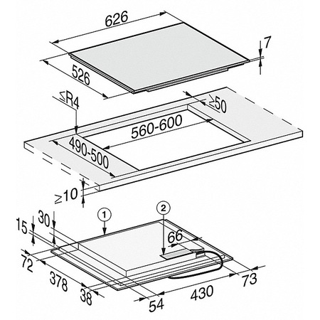 Plita incorporabila Miele KM 7464 FR, Inductie, 4 zone de gatire, TwinBooster, Conectivitate hota, PowerFlex, Rama inox, 63 cm, Negru