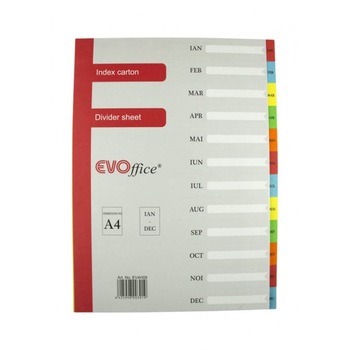 Index din Carton EVOffice Calendaristic, Format A4, Notat Ianuarie-Decembrie, Despartitoare din Carton Index din Carton EVOffice Calendaristic, Format A4, Notat Ianuarie-Decembrie, Despartitoare din Carton