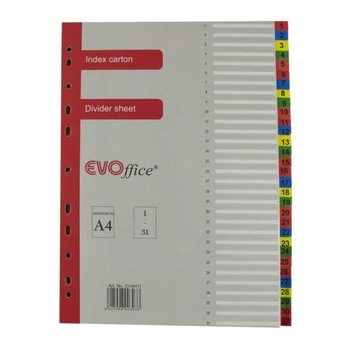 Index din Carton EVOffice, Numerotat de la 1 la 31, Format A4, Despartitoare din Carton Index din Carton EVOffice, Numerotat de la 1 la 31, Format A4, Despartitoare din Carton
