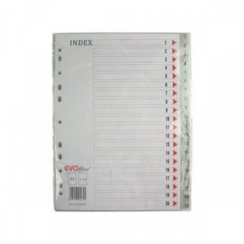 Index din Plastic EVOffice, Numerotat de la 1 la 20, Format A4, Format A4, Despartitoare din Plastic Index din Plastic EVOffice, Numerotat de la 1 la 20, Format A4, Format A4, Despartitoare din Plastic