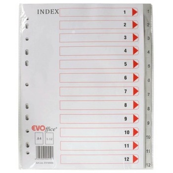 Index din Plastic EVOffice, Numerotat de la 1 la 12, Format A4, Format A4, Despartitoare din Plastic Index din Plastic EVOffice, Numerotat de la 1 la 12, Format A4, Format A4, Despartitoare din Plastic