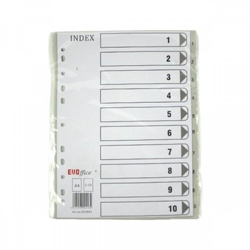 Index din Plastic EVOffice, Numerotat de la 1 la 10, Format A4, Despartitoare din Plastic Index din Plastic EVOffice, Numerotat de la 1 la 10, Format A4, Despartitoare din Plastic