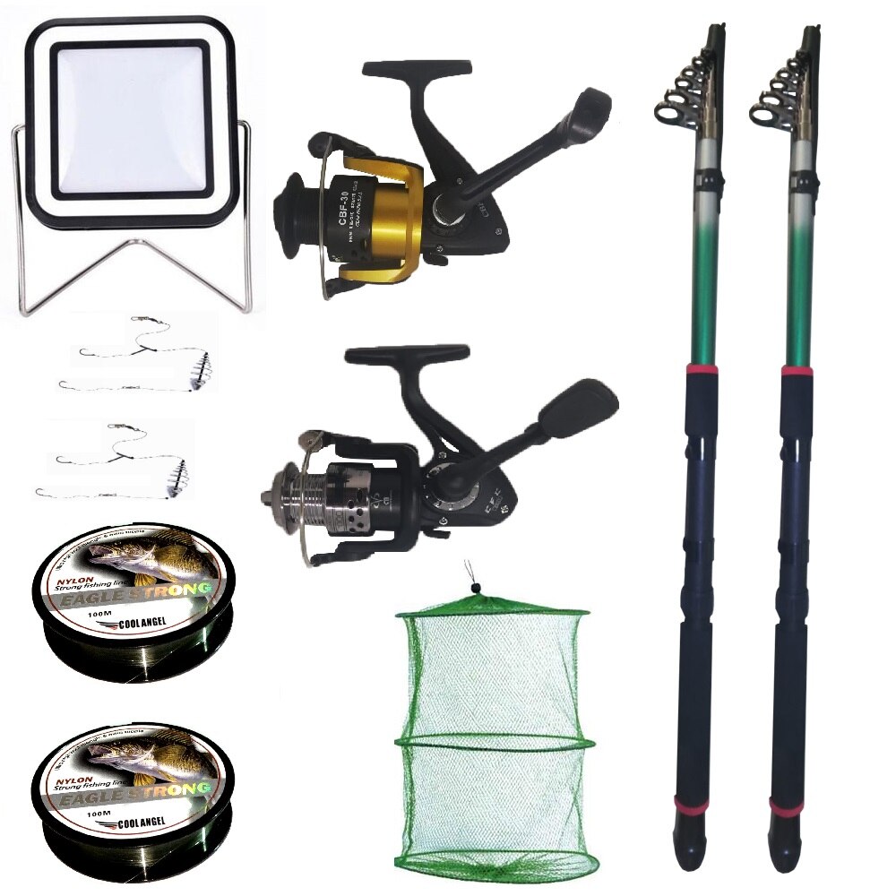 Set pescuit sportiv cu 2 lansete eastshark 3.6m, doua mulinete, proiector solar si accesorii