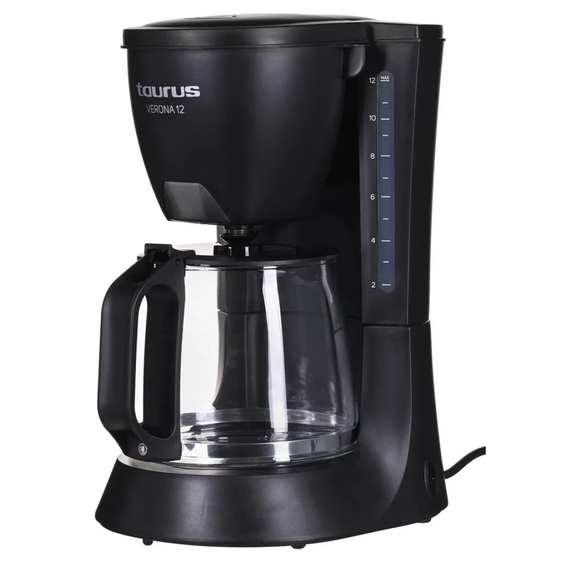 Cafetiera Programabila Taurus Verona Legend, 900W, 12 Cesti, Ecran LCD, Timer 24h, Sistem Anti‑Picurare, Functie Mentinere la Cald, Oprire Automata, Indicator Nivel Apa, Filtru Permanent, Design Negru‑Inox