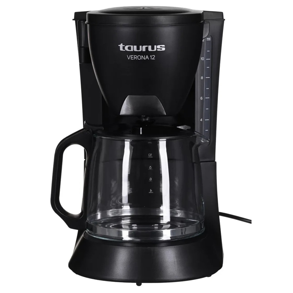 Cafetiera Programabila Taurus Verona Legend, 900W, 12 Cesti, Ecran LCD, Timer 24h, Sistem Anti‑Picurare, Functie Mentinere la Cald, Oprire Automata, Indicator Nivel Apa, Filtru Permanent, Design Negru‑Inox