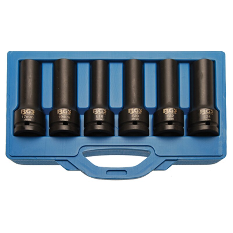 Set chei de impact tip E, dublu hexagon E18 - E24, 17 - 19 mm, 3/4