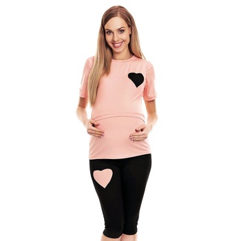 Pijama pentru alaptat, pantalon 3/4, roz cu inimioara L-XL Pijama pentru alaptat, pantalon 3/4, roz cu inimioara L-XL