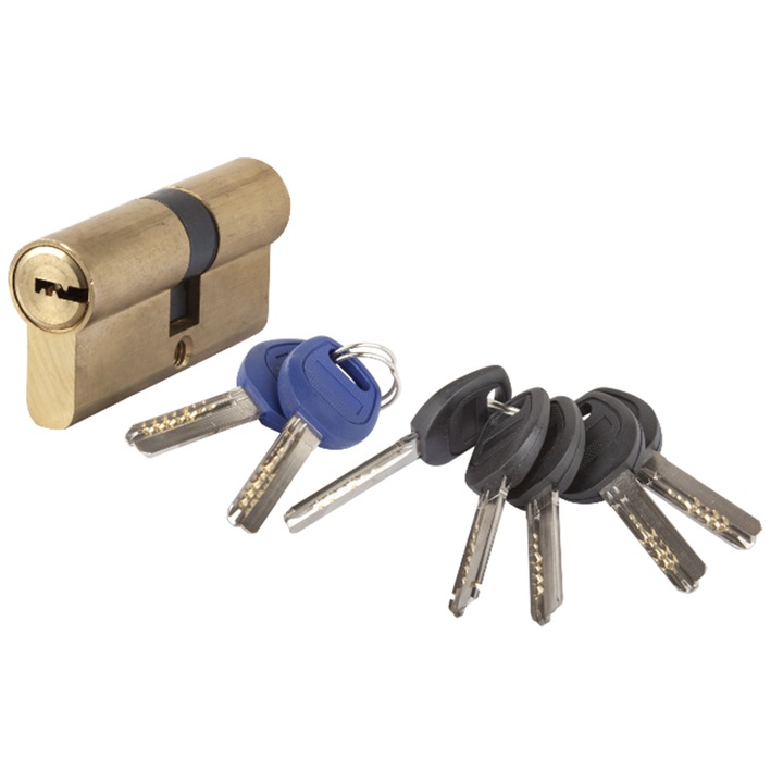 Cilindru alama descentrat Evotools, 5 chei amprentate + 2 chei montaj, lungime 90 mm, descentrat 35 + 55 mm