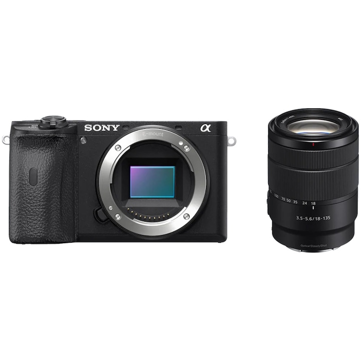 Aparat foto Mirrorless Sony Alpha A6600, 24.2 MP, E-mount, 4K, NFC, Negru + Obiectiv 18-135mm