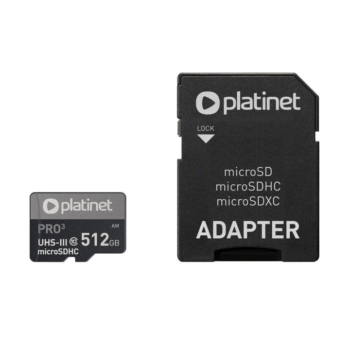 microSDXC карта Platinet 45095, 512GB, клас 10 UHS-III 90Mb/s с адаптер