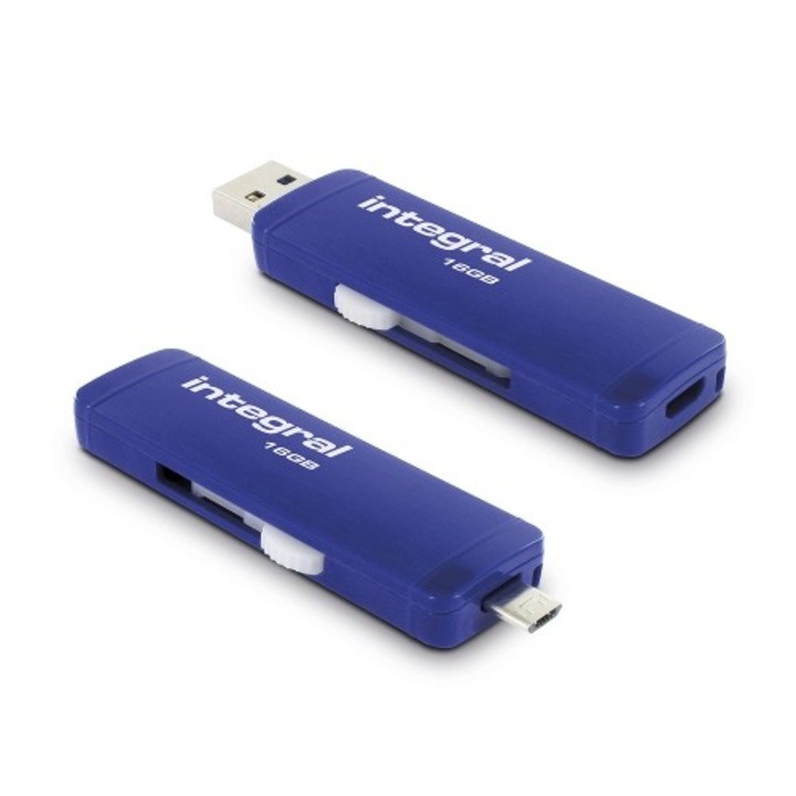 Memorie USB Integral Slide OTG, 16GB, USB 3.0, albastru